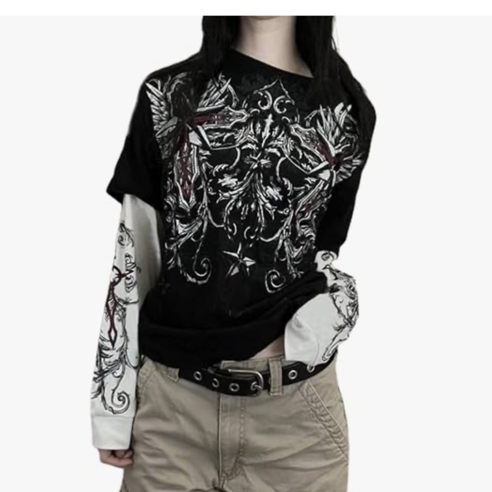 Gothic Skull Print Long Sleeve Top